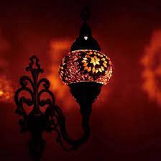 Oosterse Lamp – Wandlamp - Mozaïek Lamp - Turkse Lamp - Marokkaanse Lamp - Ø 15 cm - Hoogte 28 cm - Handgemaakt - Authentiek - Bruin
