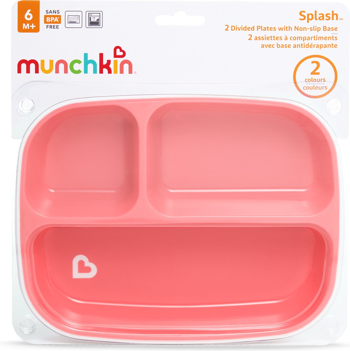 Munchkin Anti-Slip Borden Met 3 Vakken - Splash - Vaatwasser- en Magnetronbestendig - Per 2 Stuks - Kinderbordjes - Paars/Roze – foto 5