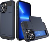 Coque arrière adaptée pour Apple iPhone 14 - Bleu foncé - PC dur - Porte-cartes - Porte-cartes