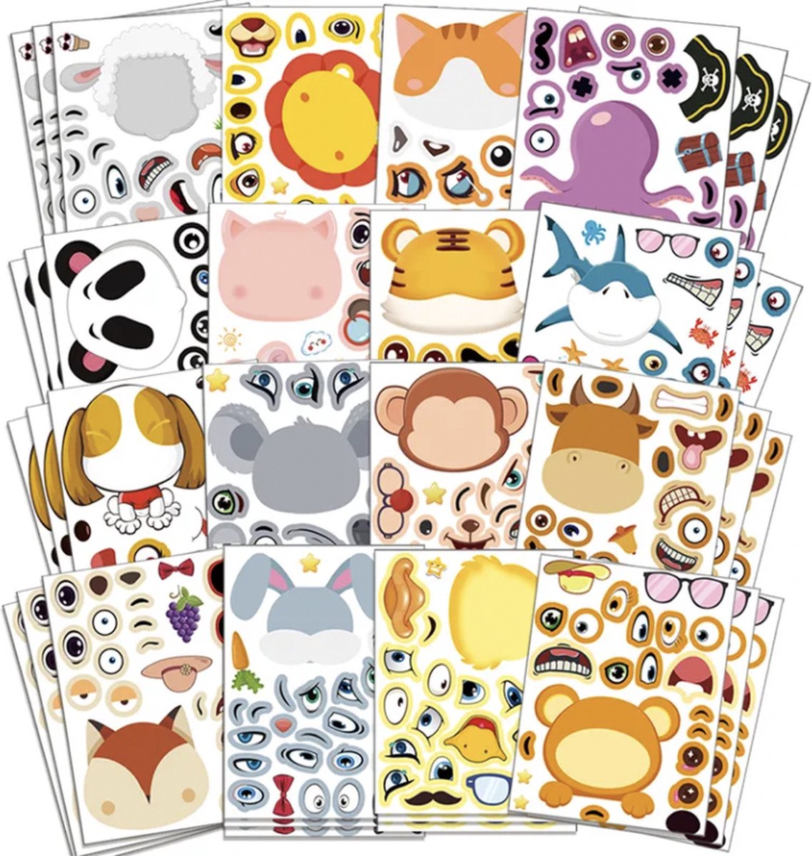 Inktvis Knutselen & Tekenen met Dieren Stickers - Maak een Dieren Gezicht - Sticker Spel - 12 stuks - Dieren Stickers - Tekenen & Knutselen - Creatief Speelgoed - Puzzel Stickers - Zelf een Gezicht van een Dier Maken met Stickers - Emotie Stickers