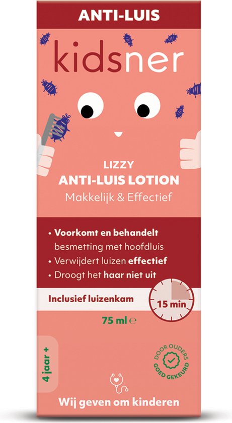 Foto: Kidsner lizzy anti luis lotion behandelt hoofdluis binnen 15 minuten zacht voor haar en hoofdhuid klinisch bewezen inclusief luizenkam