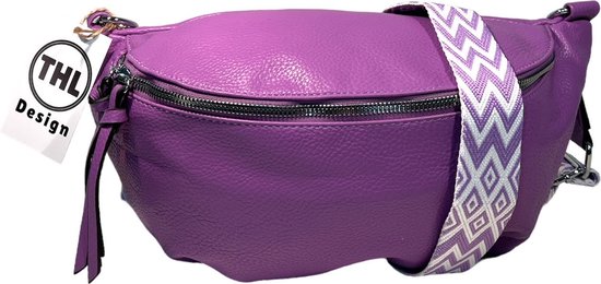 THL Design - Dames Crossbody Tas - Schoudertas - Tussenmaat Model - Bag Strap - Tassenriem paars / wit - Paars