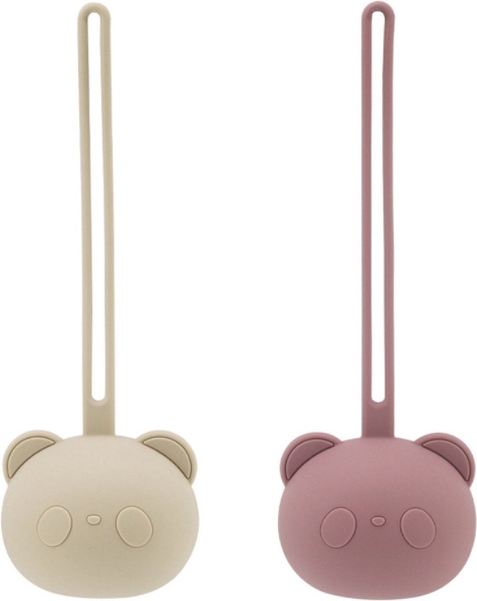 Goedkoopste Bo & Mila - 2 Stuks Siliconen Speenhouders - Ivoor / Oud Roze - Baby - Pandabeer
