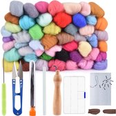Ensemble complet de feutre pour débutants et avancés - Feutre de laine de 50 couleurs avec outils dans une boîte de rangement - Ensemble de démarrage Aiguilles à feutrer - Feutrage à l'aiguille / Feutrage de laine