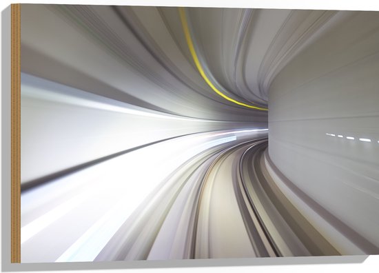 Hout - Abstracte Tunnel in Grijs Tinten - 75x50 cm - 9 mm dik - Foto op Hout (Met Ophangsysteem)