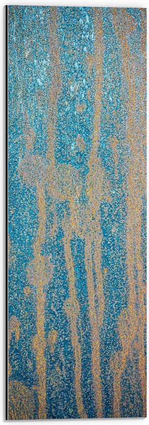 Dibond - Blauwe Abstracte Verfstrepen op Bruine Wand - 20x60 cm Foto op Aluminium (Wanddecoratie van metaal)