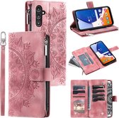 Telefoonhoesje geschikt voor Samsung Galaxy A14 - Portemonnee met rits - book-case hoesje - ruimte voor 8 pasjes - mandala roze