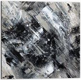 Dibond - Abstracte Verfmix van Zwart en Wit Tinten - 50x50 cm Foto op Aluminium (Wanddecoratie van metaal)