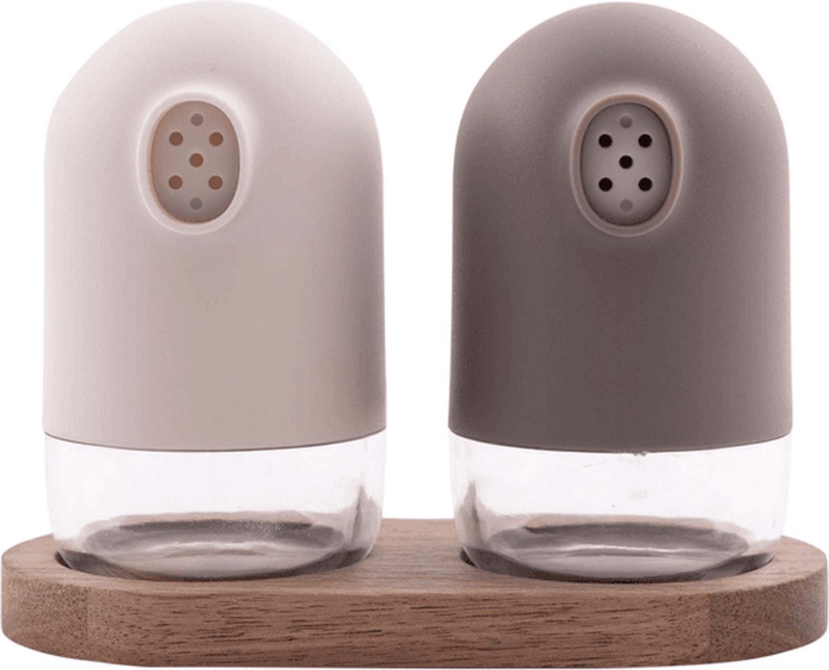 Point-Virgule set van peper-en zoutvat taupe/grijs met houder