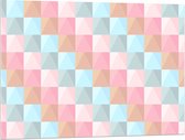 Acrylglas - Blokpatroon van Blauw, Bruin en Roze Vakken - 100x75 cm Foto op Acrylglas (Wanddecoratie op Acrylaat)