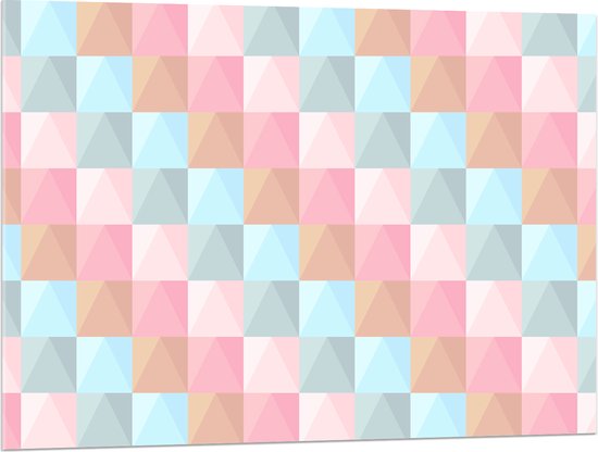 Acrylglas - Blokpatroon van Blauw, Bruin en Roze Vakken - 100x75 cm Foto op Acrylglas (Wanddecoratie op Acrylaat)