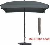 Luxe parasol rechthoek 210 x 140 grijs met hoes