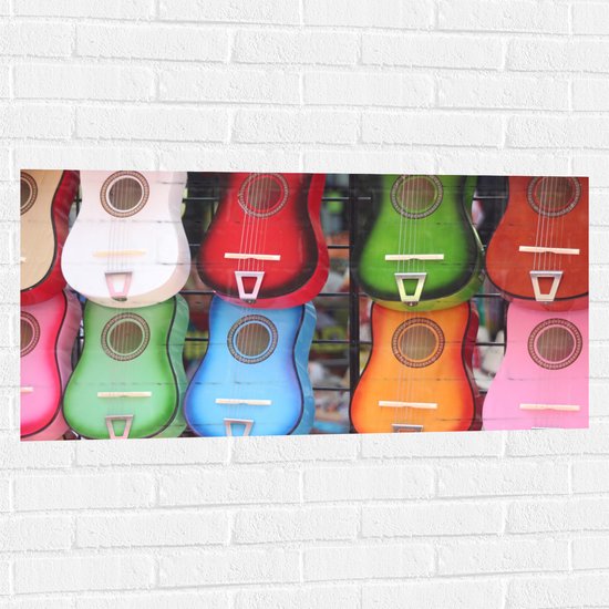 Muursticker - Verschillende Kleuren Mini Gitaren - 100x50 cm Foto op Muursticker
