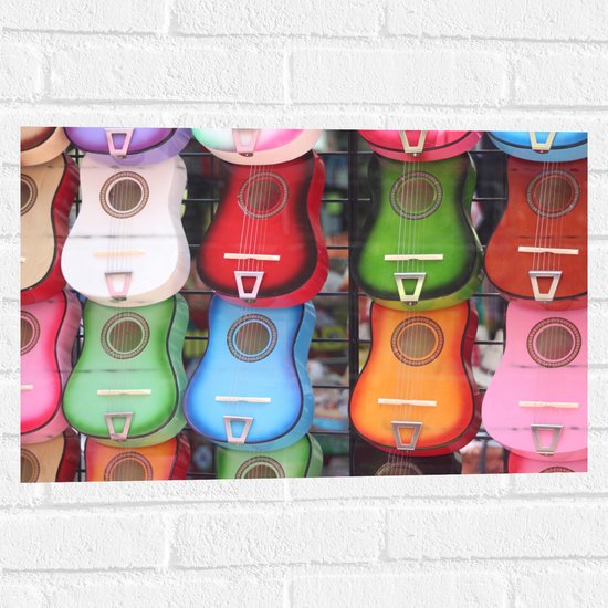 Muursticker - Verschillende Kleuren Mini Gitaren - 60x40 cm Foto op Muursticker
