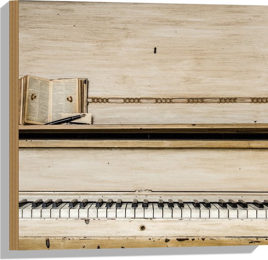 Hout - Oude Wit Houten Piano - 50x50 cm - 9 mm dik - Foto op Hout (Met Ophangsysteem)
