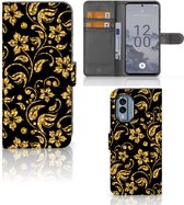 Telefoonhoesje Nokia X30 Bookcase Cadeau voor Oma Gouden Bloemen