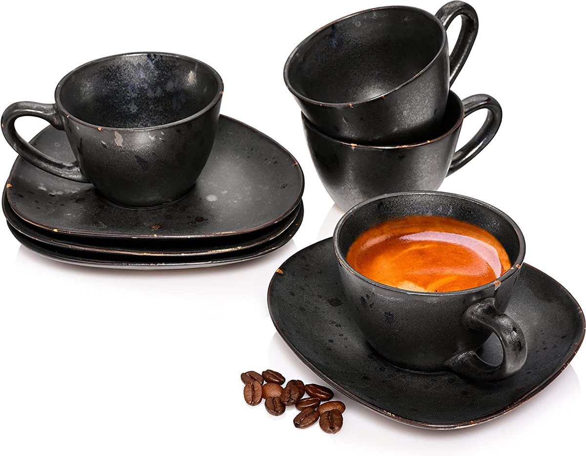 Espresso kopjes met schotetjes, set van 8 espresso kopjes van aardewerk,  modern... | bol.com