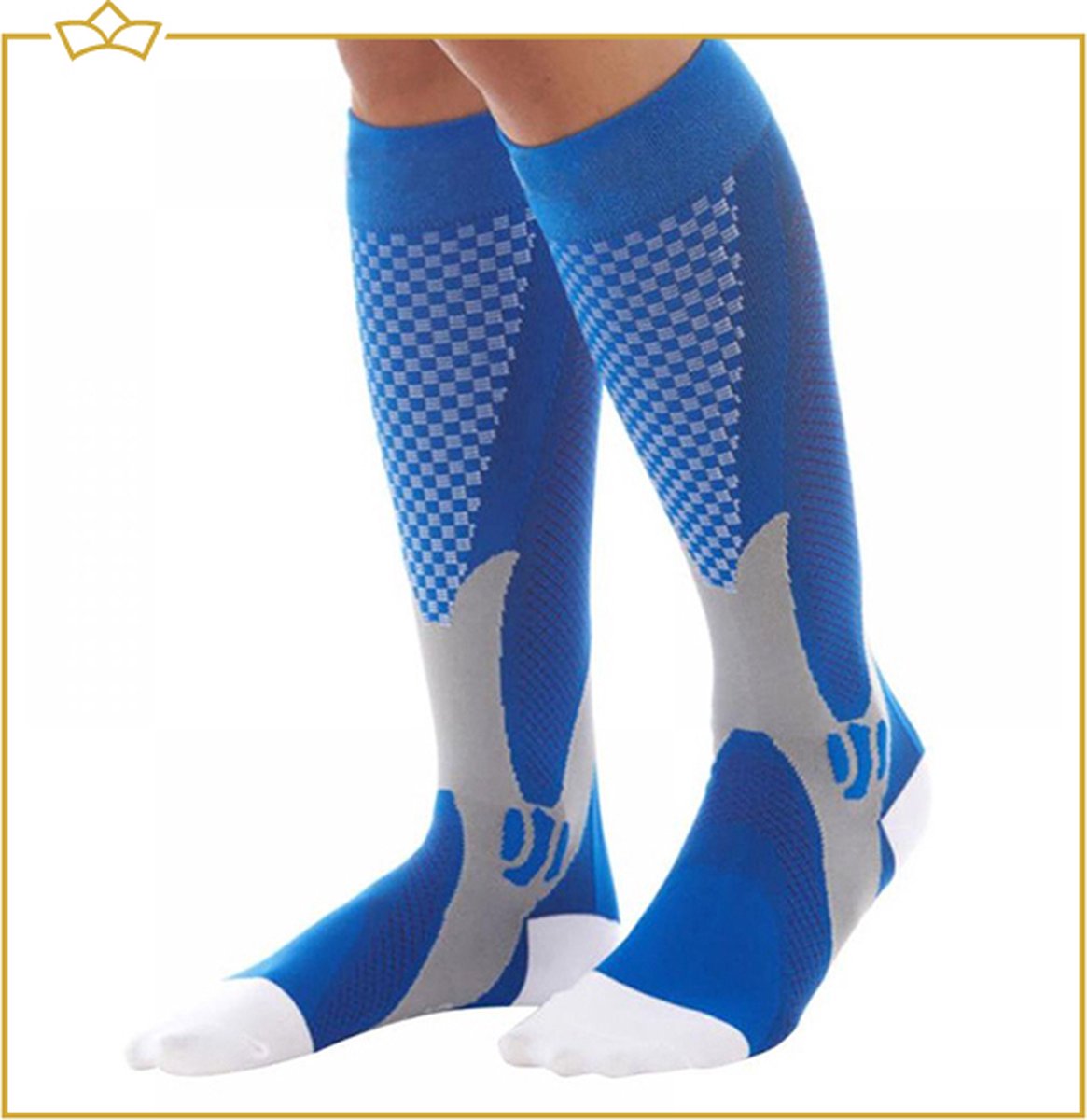 ATTREZZO® Duopack Sport Compressie kousen – Compressie sokken – Steunkousen - sport vliegtuig hardlopen – Blauw – maat S/M