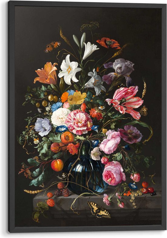 Ingelijste poster De Heem Vaas met bloemen 93x63 cm
