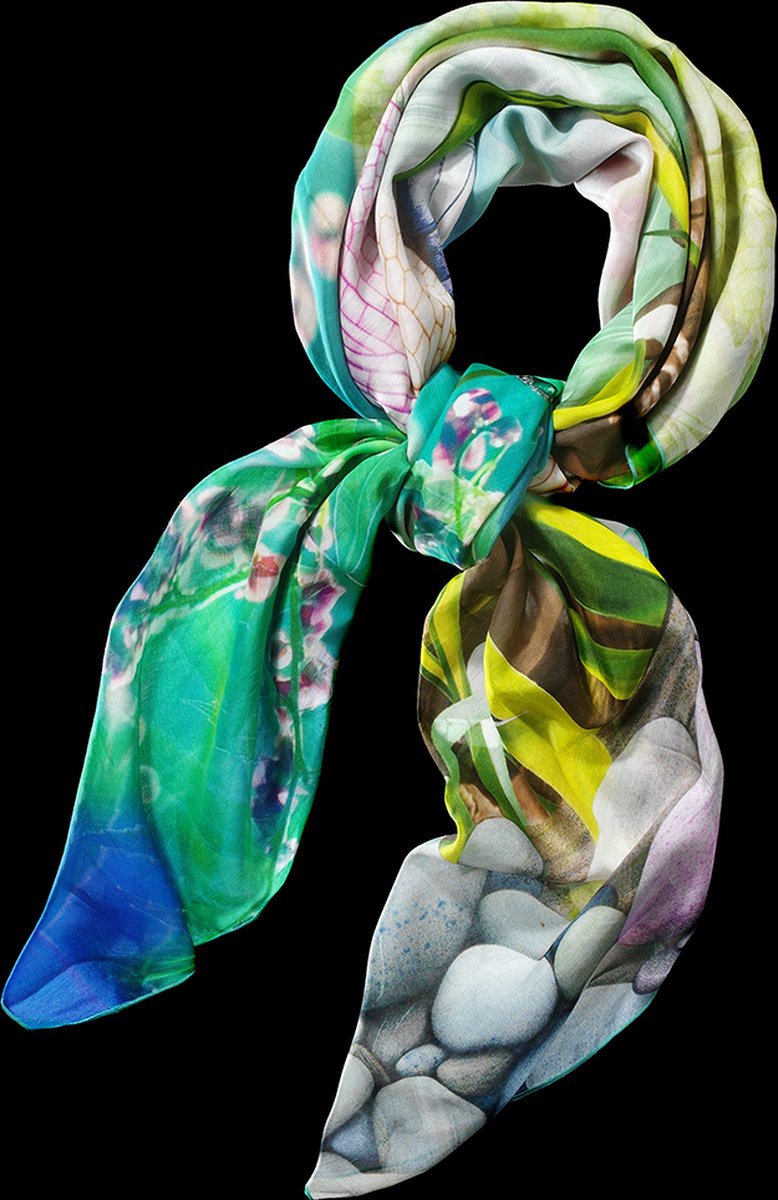 Zachte, vierkante sjaal van katoen-zijde met libelle print