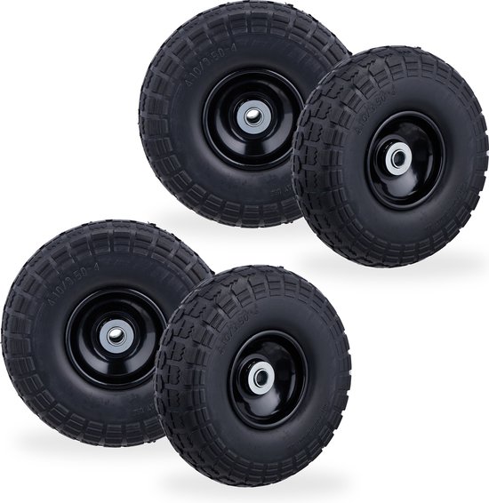 Relaxdays 4x roue de diable - 4.1/3.5-4 - caoutchouc - roue de diable - pneu anti-crevaison noir