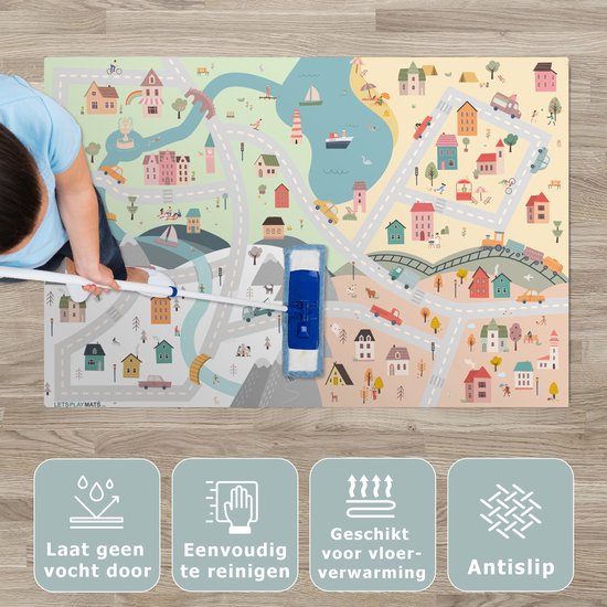 LetsPlaymats® Speelmat baby kinderen - Seizoenen - Stad - Huizen - Weg - Kinderen - Auto - Speelkleed van vinyl - Speeltapijt - Antislip - 105x70 cm van LetsPlaymats® — afbeelding 3