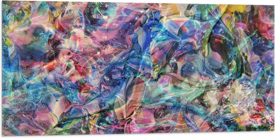 Vlag - Abstract Schilderij in Paars en Blauw Tinten - 100x50 cm Foto op Polyester Vlag