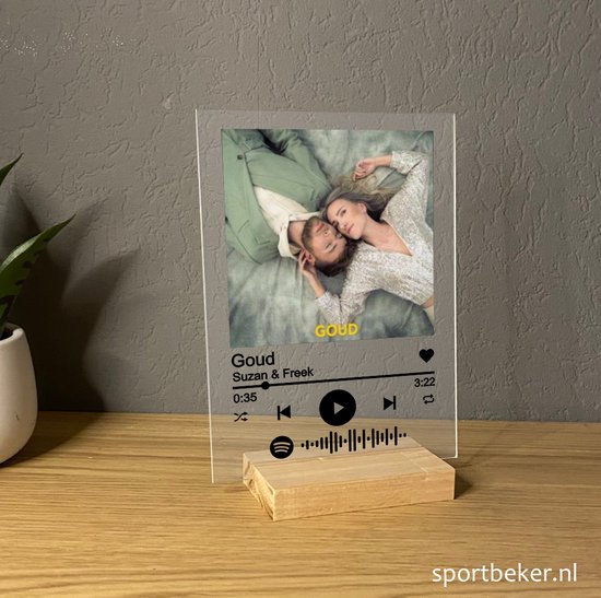 Plaque de verre plexi Spotify, 17x25cm., avec socle en bois, Cadeau  personnalisé