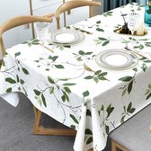 tafelkleed, rechthoekig, voor keuken, eettafel, kunststof tafelkleed, groen tafelkleed voor binnen en buiten (137 x 185 cm, groene bladeren)