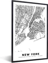 Fotolijst incl. Poster Zwart Wit - New York - Kamer decoratie aesthetic - Stadskaart - Zwart Wit - Plattegrond - Kaart - Aesthetic posters - Wanddecoratie - 80x120 cm - Posterlijst
