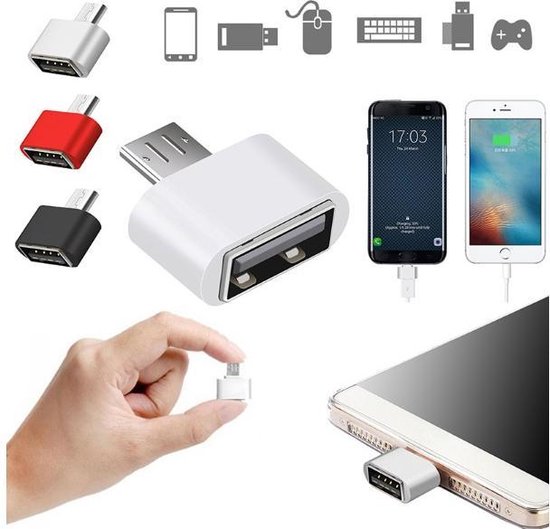 Micro USB male naar USB A 2.0 female Adapter Converter Wit