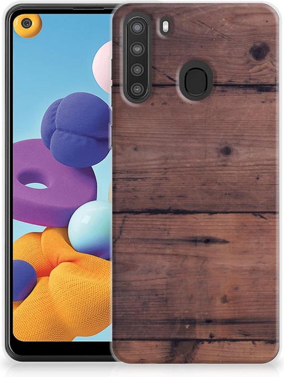 Samsung Galaxy A21 Bumper Hoesje Old Wood