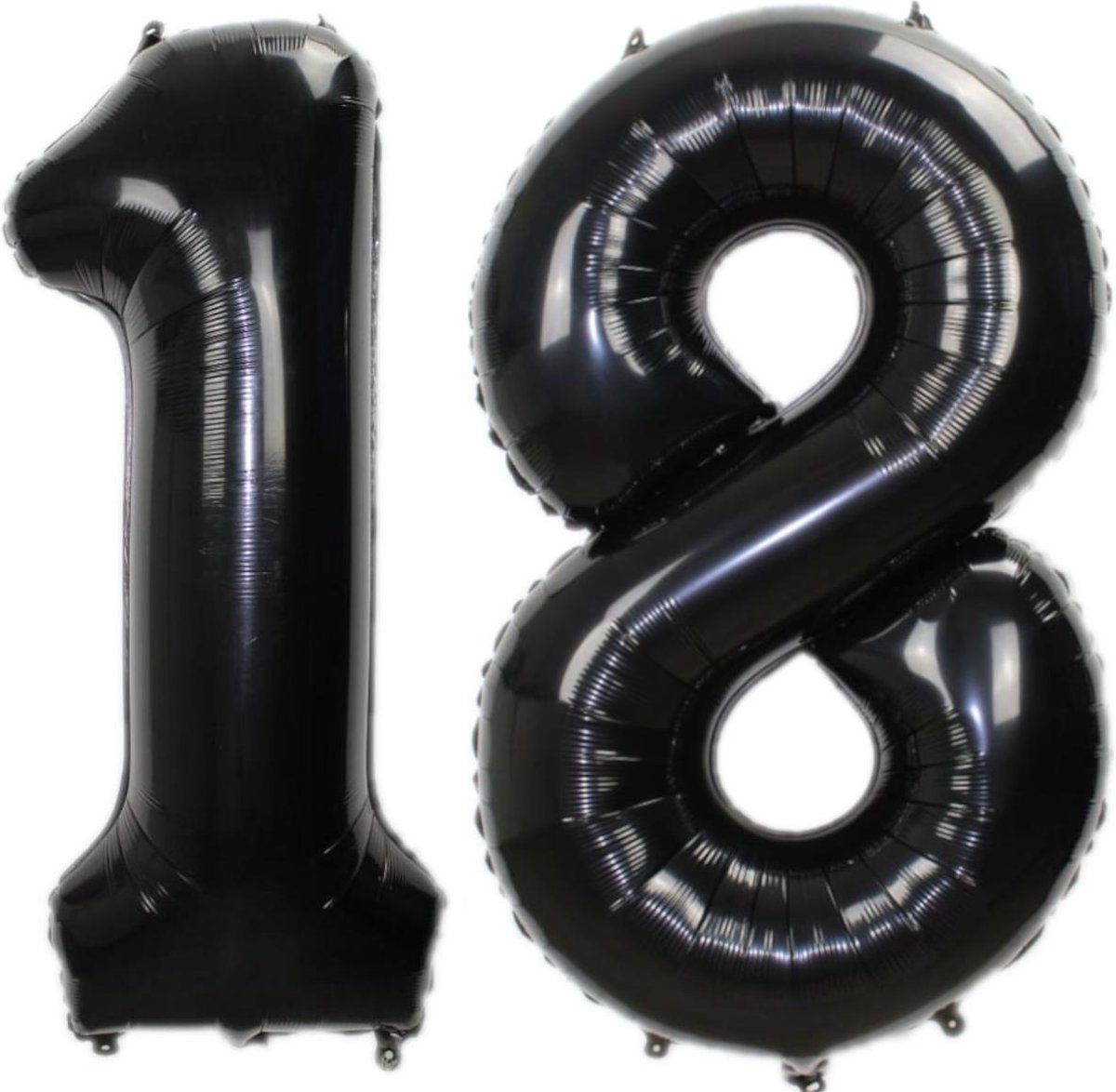Folie Ballon Cijfer 18 Jaar Zwart 86Cm Verjaardag Folieballon Rietje