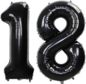 Folie Ballon Cijfer 18 Jaar Zwart 86Cm Verjaardag Folieballon Met Rietje