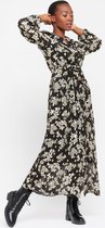 LOLALIZA Maxi jurk met bloemen en ceintuur - Zwart - Maat 34