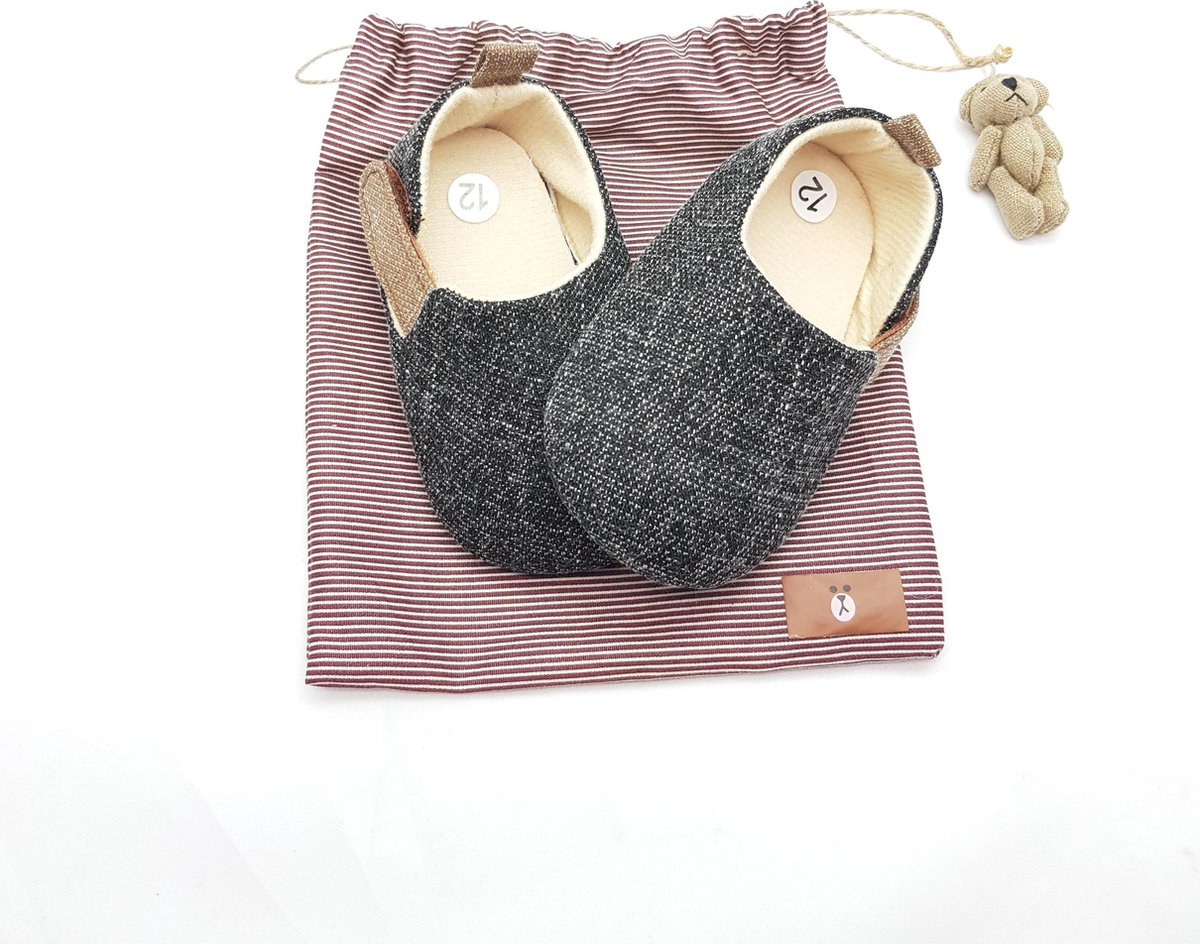 Baby schoen Baby Instappers maat 11cm, 7-12 maanden Koreaanse Style donker grijs