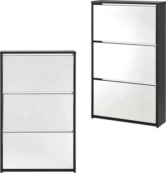 Schoenenkast met spiegels 3 vouwdeuren 102,5x63x17 cm zwart | bol.com