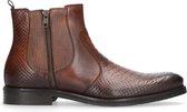 Manfield - Heren - Cognac leren boots met crocoprint - Maat 44