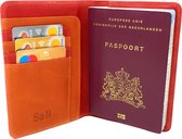 Paspoort Hoesje- RFID- Passport Cover- Kaarthouder - Luxe Leer - Rood - Oranje