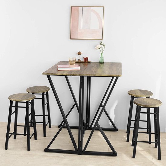 SoBuy OGT22-WN Tafelset 4 Barkrukken Bistro Bartafelset 4 Barkrukken met Voetenbank Hoge Tafel Keuken Hoge Tafel