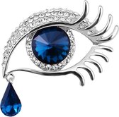 Fako Bijoux® - Broche - Œil avec larme - Bleu - 48x37mm - Couleur argent