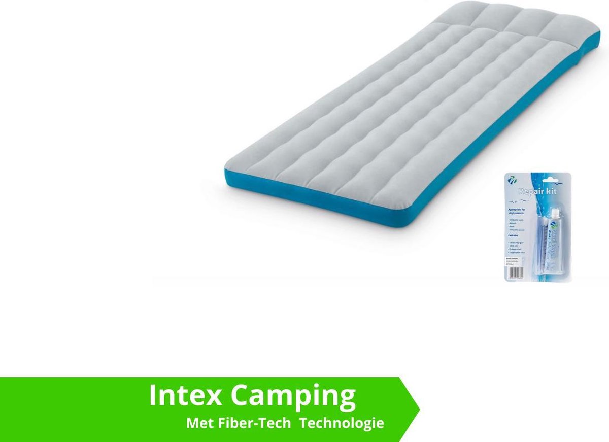 Intex luchtbed - compact kampeerluchtbed - 1 persoons - 189 x 72 x 20 - grijs / blauw (incl. Reparatiekit)