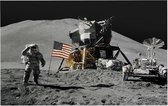 Astronaut salutes beside U.S. flag (maanlanding) - Foto op Forex - 45 x 30 cm