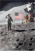 Astronaut gives salute beside U.S. flag (maanlanding) - Foto op Forex - 30 x 40 cm