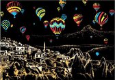 Kras Tekening  Groot J (41x28cm) - Cappadocia | Krastekening Lucht Ballon Turkije | Krastekeningen pakket | Scratch Art / Painting | Kraskaarten | Krasfolie