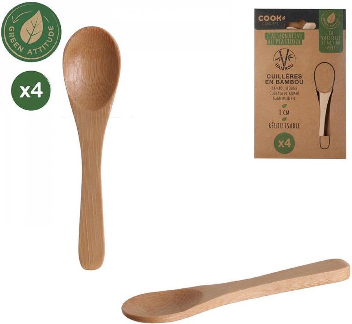 Cook Concept - Bamboe Bestek Koffielepel, Theelepel | Set van 4 stuks