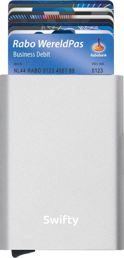 Swifty Uitschuifbare Pasjeshouder - Aluminium Creditcardhouder / Kaarthouder  voor mannen en vrouwen - Anti-Skim / RFID Card Protector  7 tot 8 Pasjes - Zilver