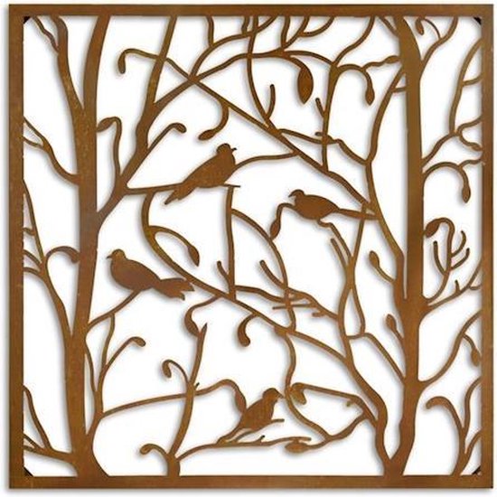 Wanddecoratie - Vogels in de bomen - Metalen decoratie natuur - 84 x 84  centimeter | bol.com