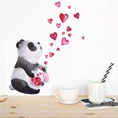 Muursticker - Panda met een potje vol liefde - hartjes - liefde - dier - snoeppot - kinderkamer - keuken - woonkamer -verliefd