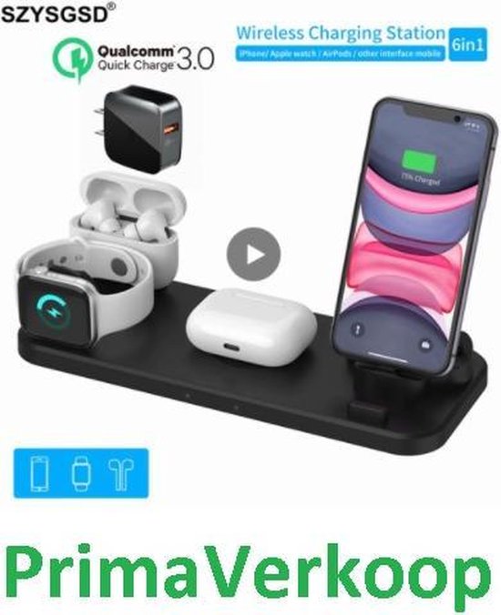6 In 1 Draadloze Oplader Pad Inductie Snel Opladen Houder Voor Apple Horloge Voor... | bol.com